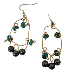 Turquoise Cooper Wire Hematite Earrings